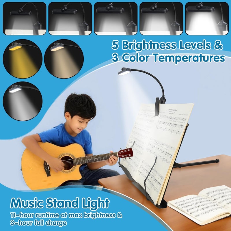 DkOvn Music Stand with Light, Lightweight Portable Adjustable Desktop Book Stand with Music Sheet Clip Holder & Carrying Bag - Image 3